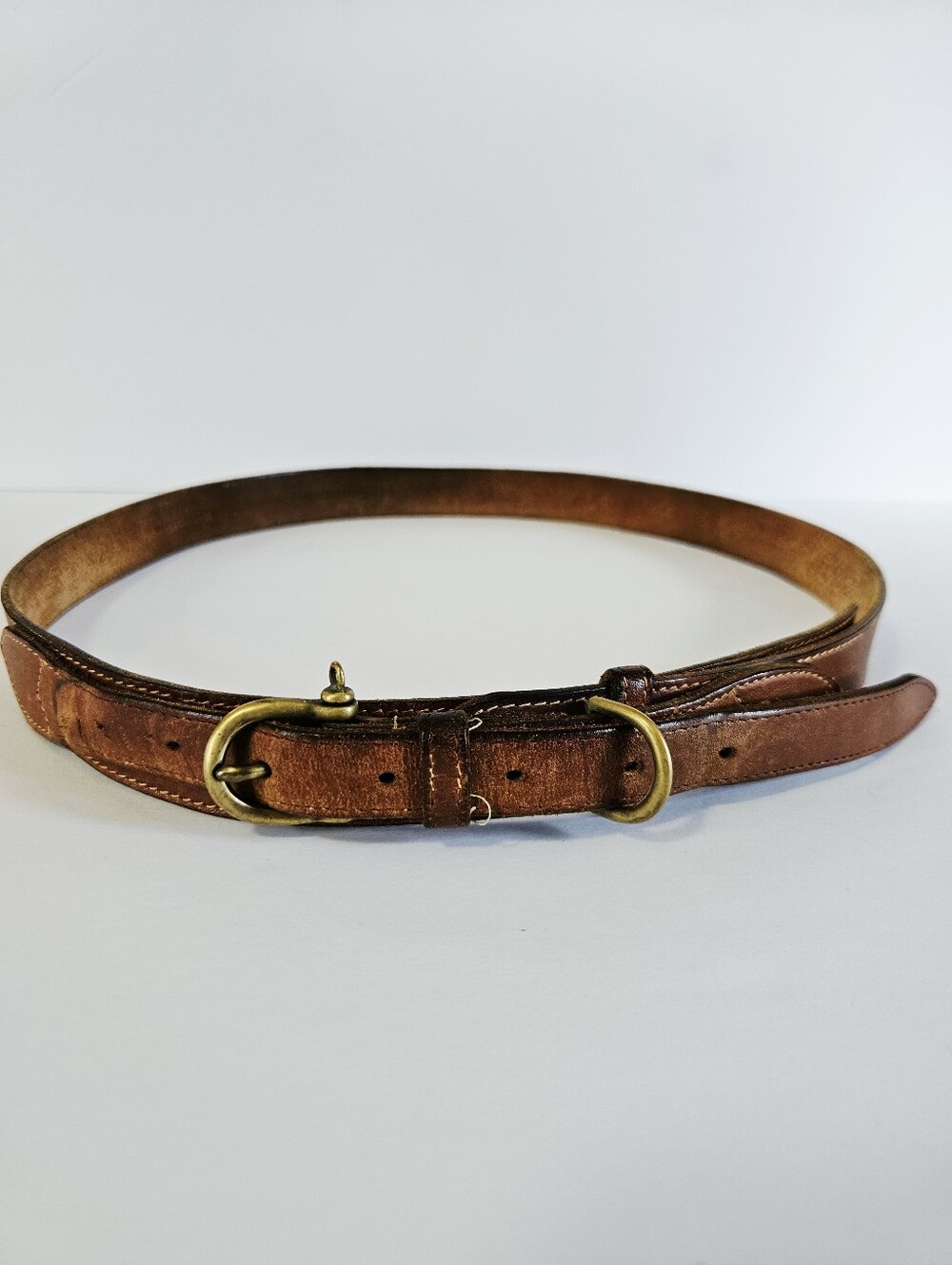 Vintage Tommy Hillfiger Classic Antiqued Brown Leather Layered Brass Buckle Belt